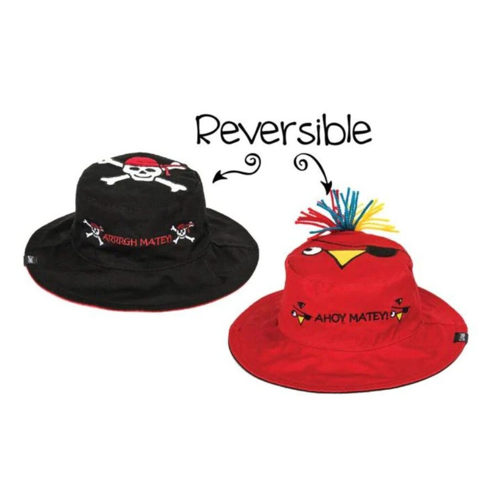 Luvali Atlantis Kids Pirate / Parrot Reversible Bucket Hat Black Red Size 6M-24M